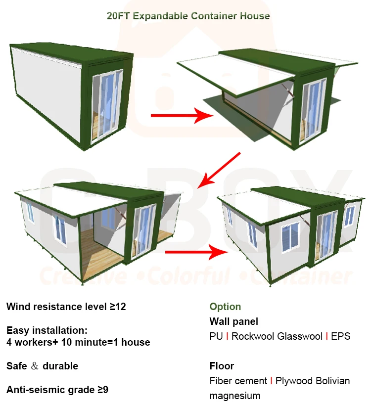 Installazione di una casa container espandibile