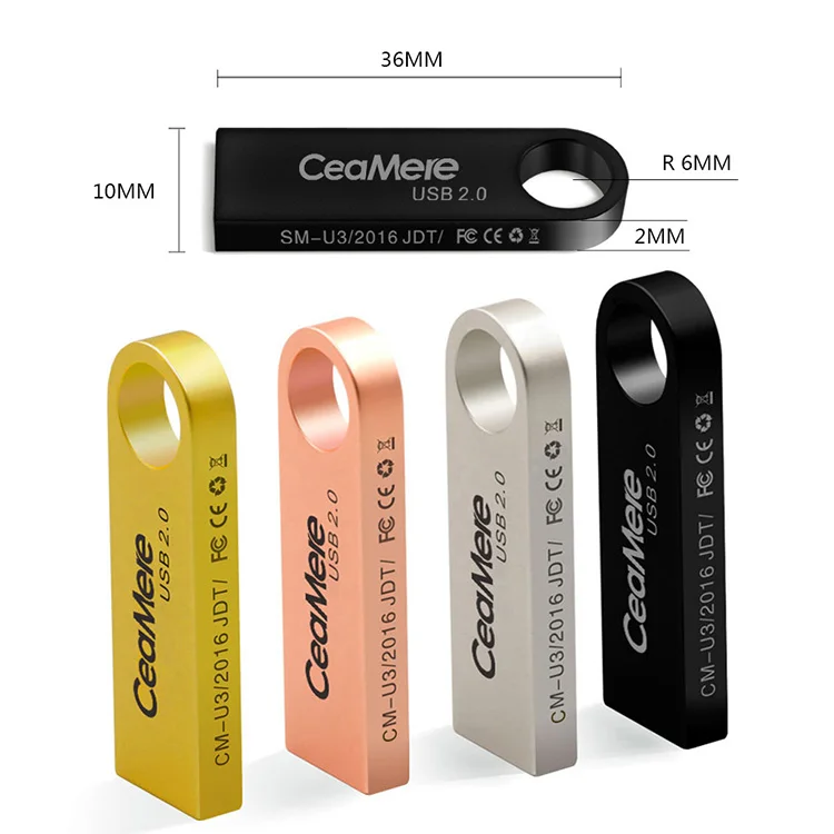 Ceamere Wholesale Original USB2.0 High Speed Metal USB Flash Drives 16GB 8GB 4GB 32GB 64GB 128GB Pendrive Metal USB Flash Drives