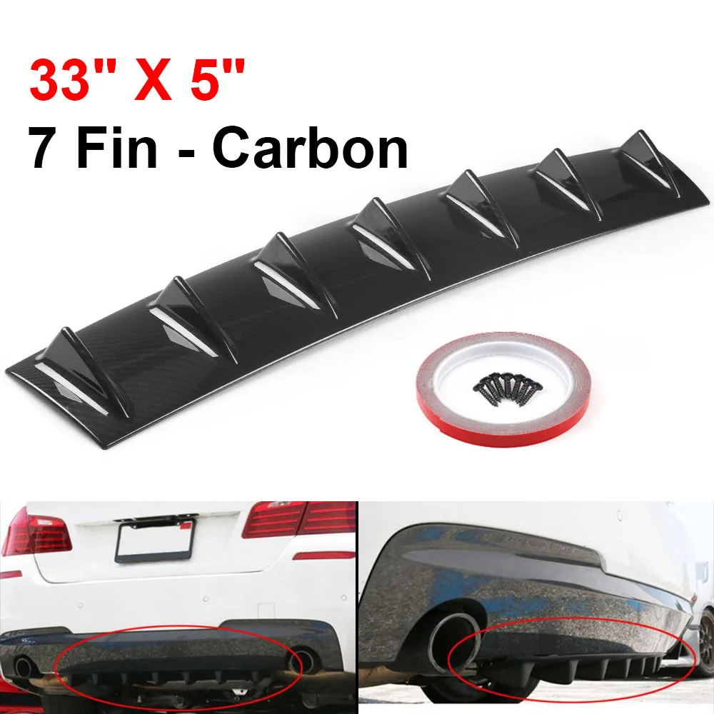 Universal Car Rear Bumper Lip Diffuser 7 Fin Shark Fin Style Carbon Car