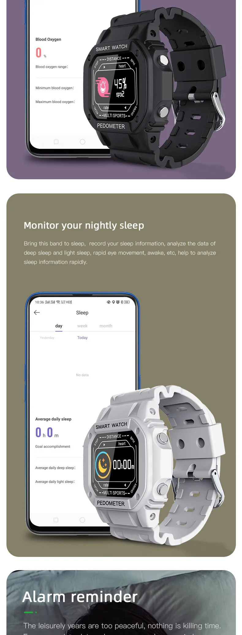 Reloj inteligente i2, Monitor de ritmo cardíaco, oxígeno en sangre, podómetro para teléfonos inteligentes Android e iOS, correa de silicona perforada