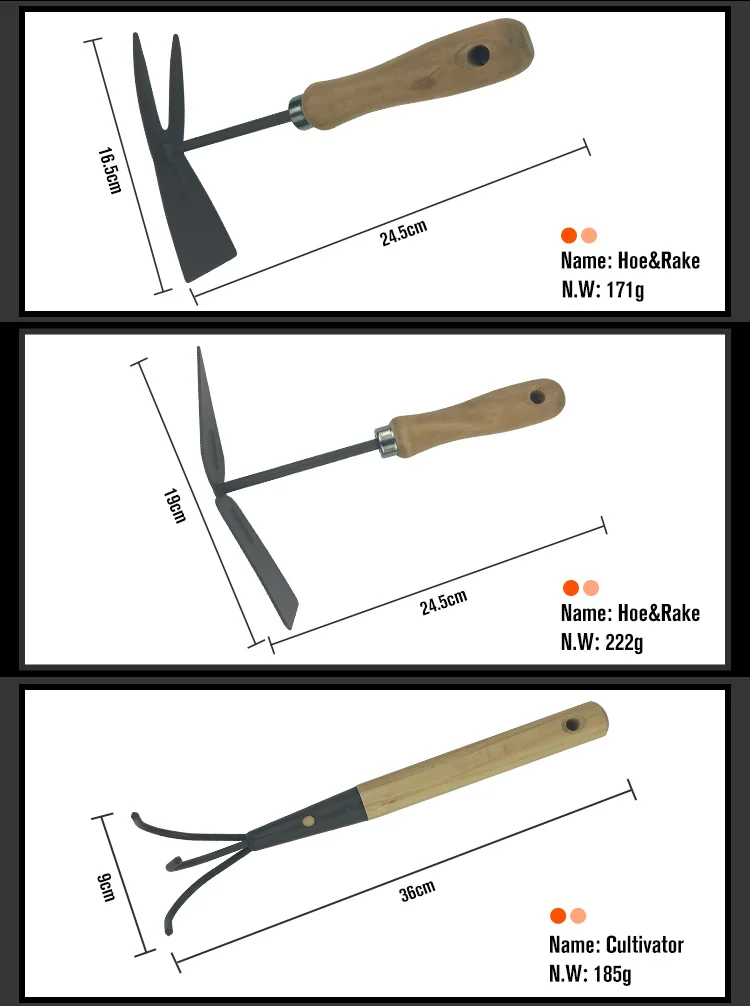 One99 Wooden Garden Tools Set Custom Hand Tools 7pcs Powder Coating