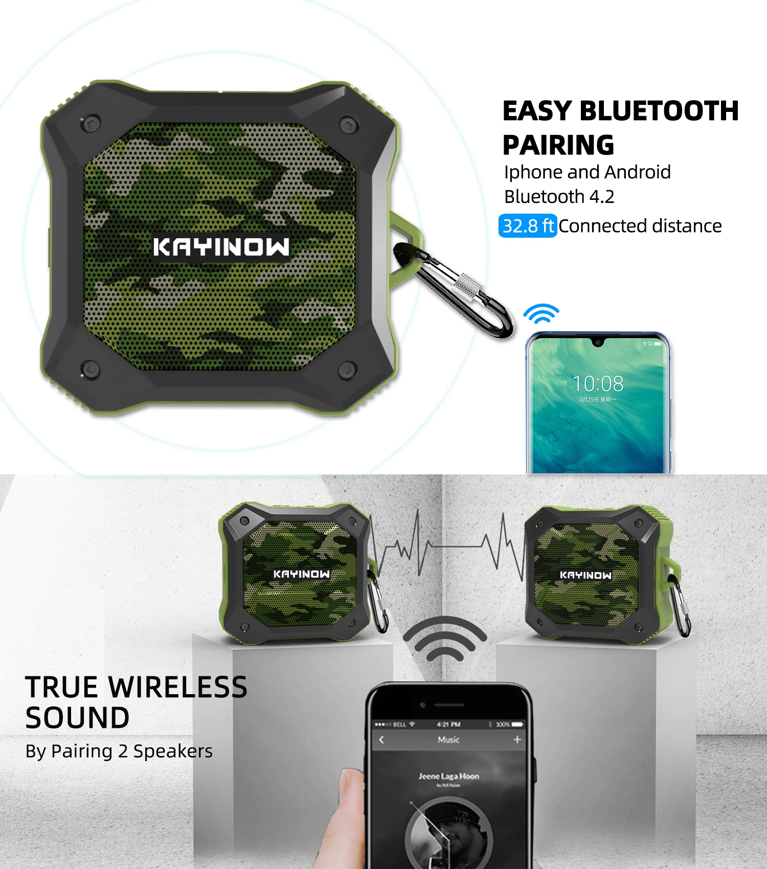 KAYINOW-Private model bluetooth bass speaker D520 Military camouflage Sports wireless waterproof speaker box - ANKUX.COM