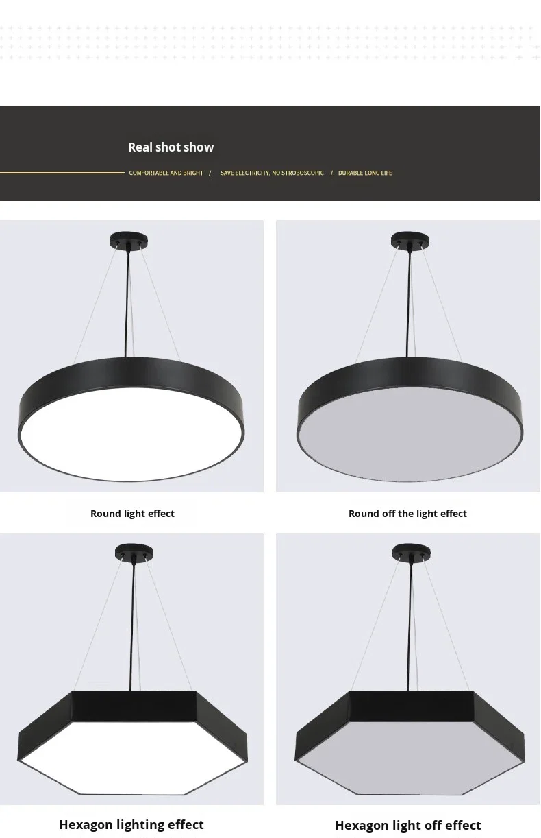product creative shaped iron pmma hexagonal pendant light 6000k color temperature for office gym internet cafe mall industrial lighting-8