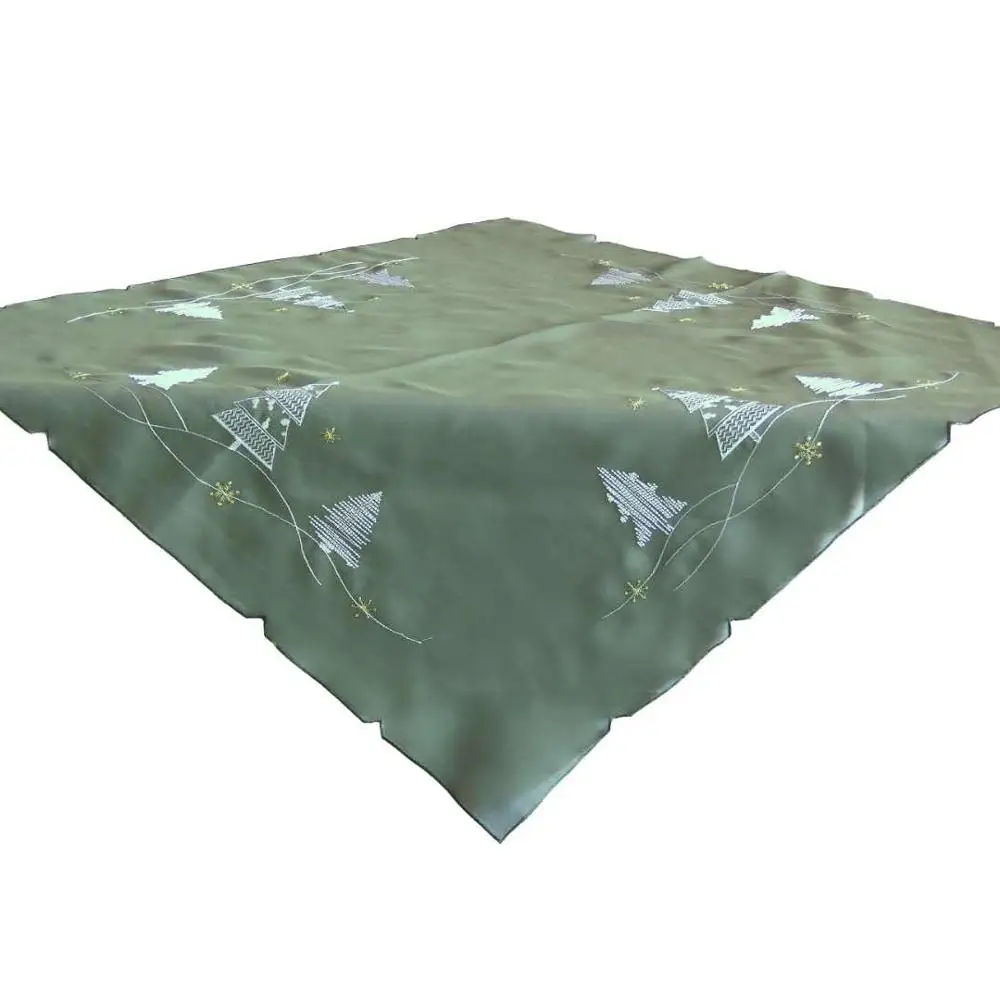 
Embroidery Table Cloth Best Selling Christmas Tree Organza Embroidered Waterproof Party Square Banquet Oilproof Hotel Knitted 