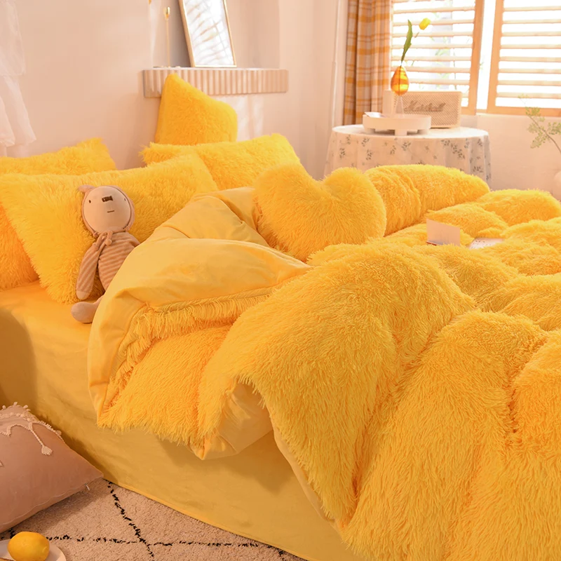 New Yellow Luxury Plush Shaggy Ultra Soft Crystal Velvet Duvet Cover