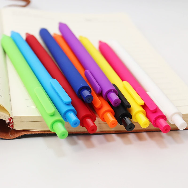 Retractable Gel Pen Macaron Colour Plastic Soft Rubber Grip_voghion.com