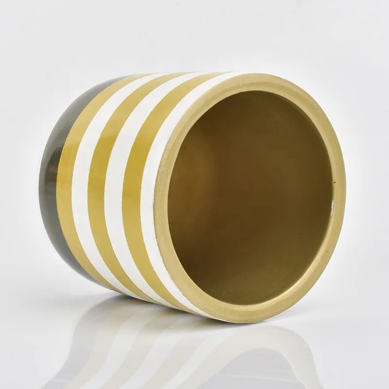 Cylinder yellow glazed plating ceramic candle jar votive candle holders wedding occasion in bulk