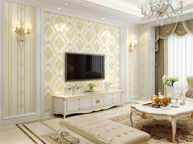 European Style Luxury 3d Damask Pearl Powder Non-woven Wallpaper Roll ...