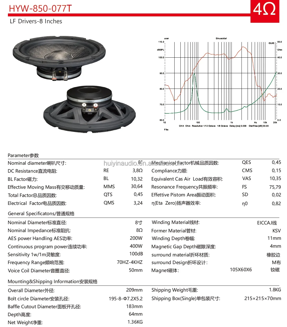 product 850 077t super slim 8 inch car woofer speaker 400w max 2 inch coil neodymium mangent carbon fiber cone slim subwofoer for car-4