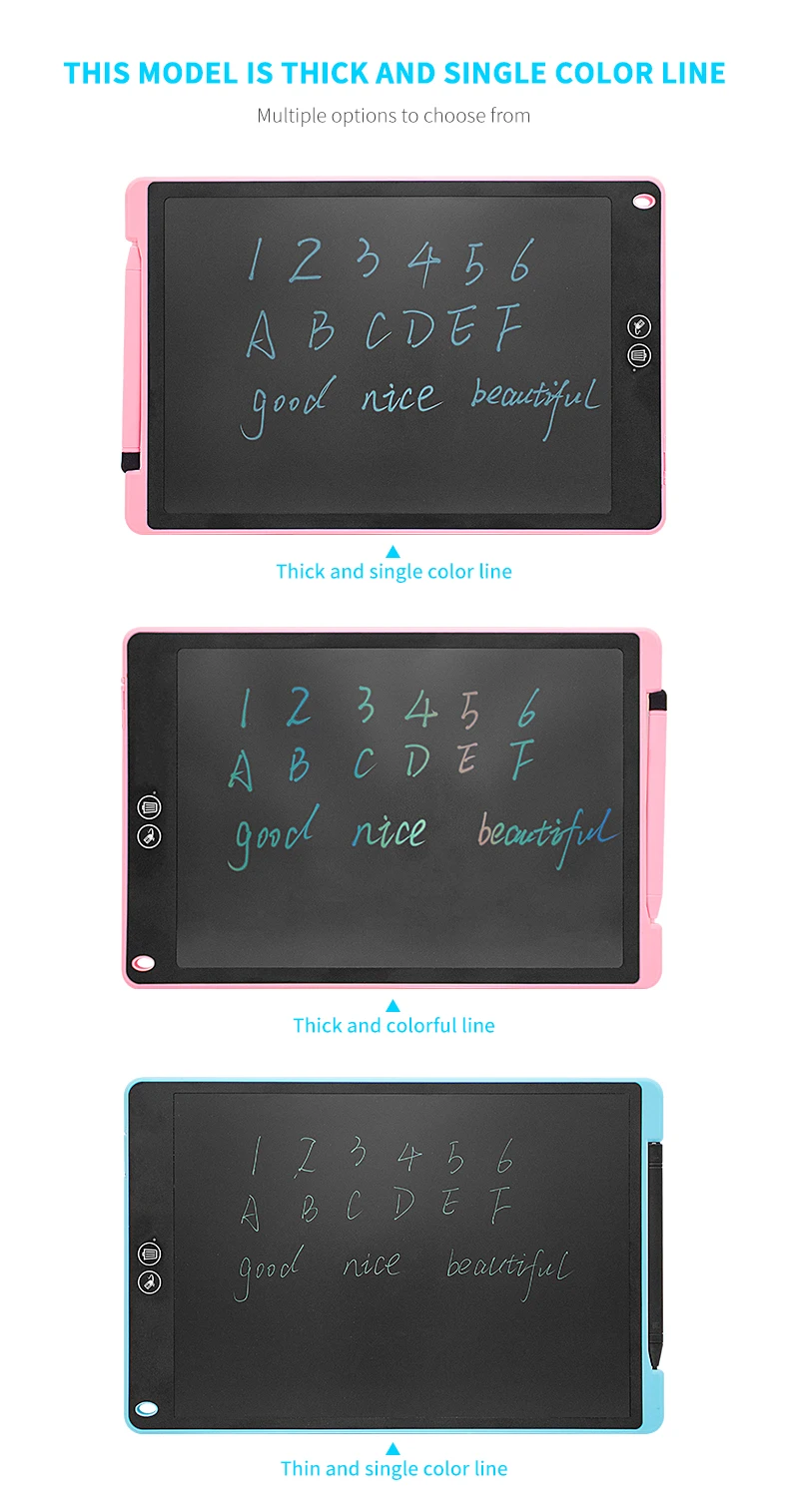 Kids Lcd Writing Tablet 10 Inch 12 Inch Partial Erase Erasable Drawing