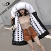2019 New Printed Shell Fur Hood Down Parka Street Ladies Real Fur Lined Parka