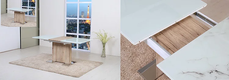 White high gloss modern wood mdf home kitchen furniture extension new design wooden dining table with extendable function 