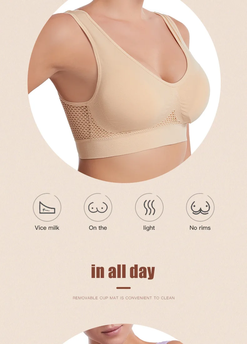 Women's Sports Bra Vest Large Size Yoga Sports Underwear Breathable Hollow Mesh Wire-Free Support Solid Pattern Summer-Thin