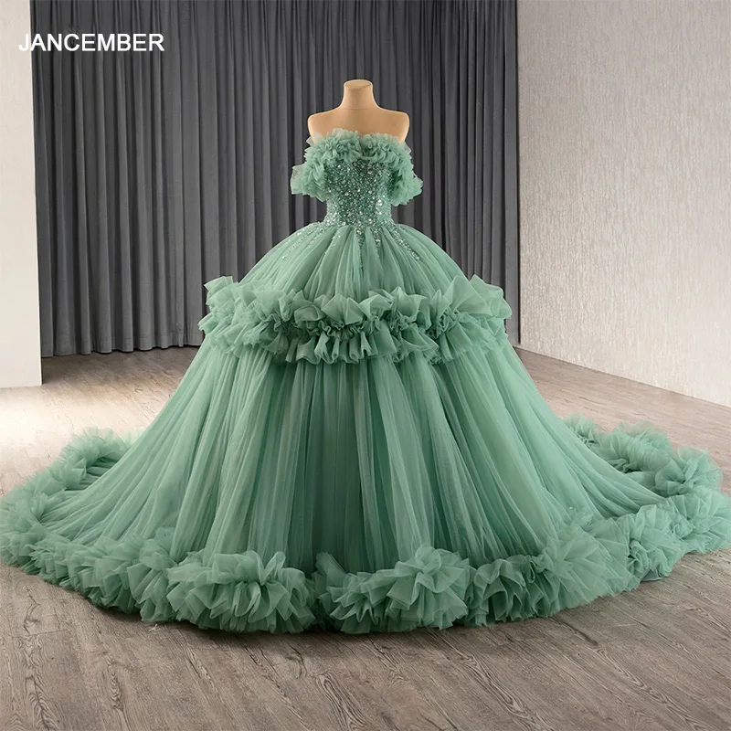 green poofy dress Green Quinceanera Dresses Gold Appliques Puffy Party Prom Sweet 15 Ball Gown