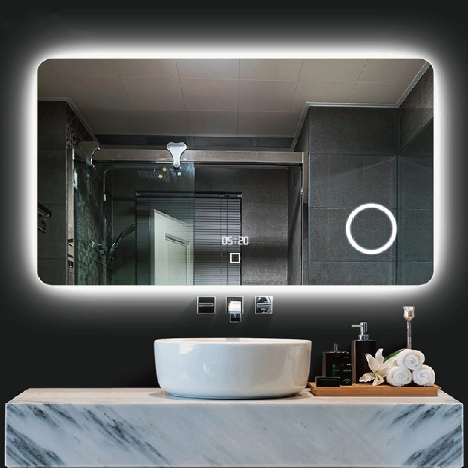 Led Bathroom Smart Touch Screen Mirror Backlit Lighted Mirror Ip65 Wall ...