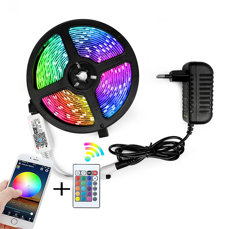 LED Strip Lights RGB Strips 16.4ft Tape Light 300 LEDs SMD5050 Waterproof Music Sync Color Changing wifi Controller 24K
