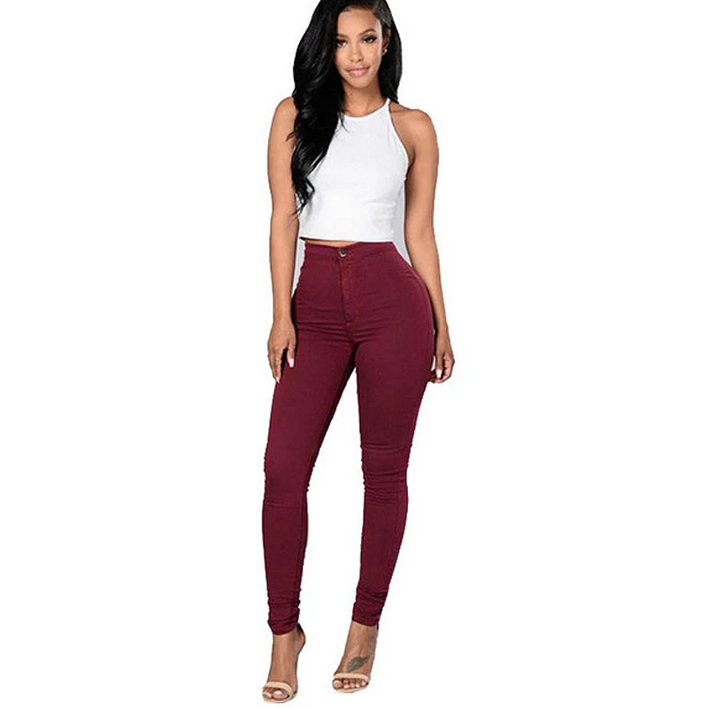 Wholesale Women Stretch High Waist Candy Color Stretch Solid Color Pants Trousers Oem Women