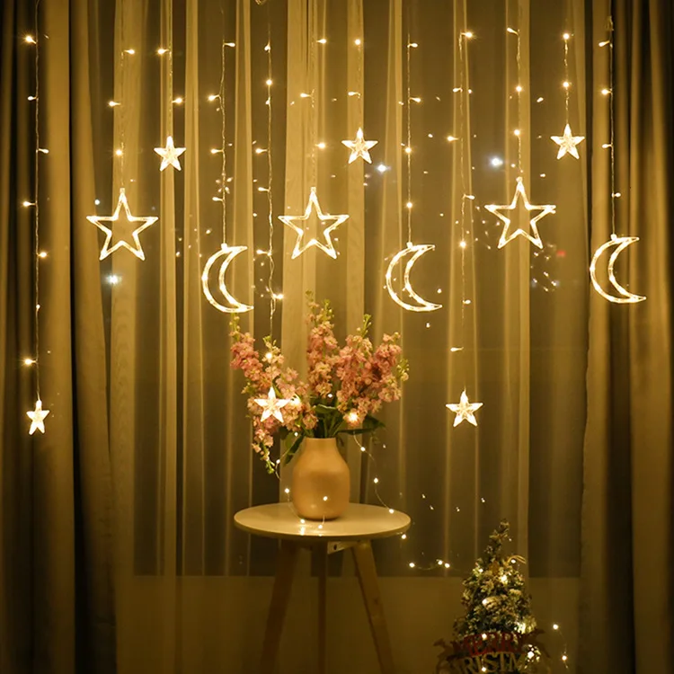 Light String 12PCS Star 138Led Curtain Window Bedroom Xmas Fairy Lamp Home Decor 