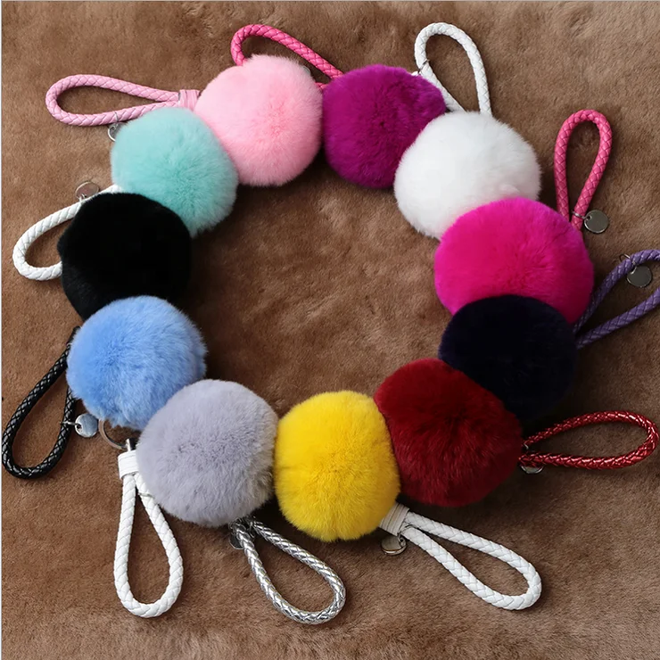 
Good quality Factory wholesale car real rex rabbit fur pom balls 