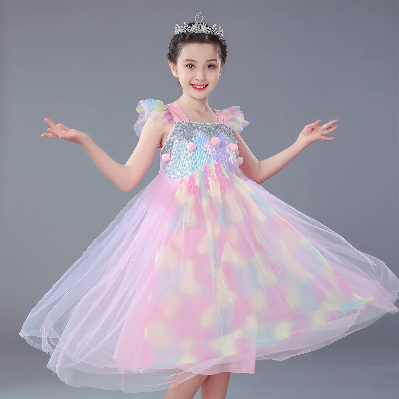 儿童节表演服装女童公主裙蕾丝独角兽童装小孩派对礼服l5143