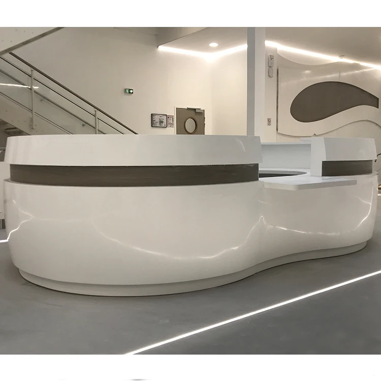 白色亚克力实体面半圆前台柜台人造石前台的商业