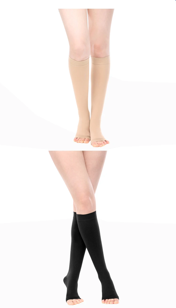 Open Toe Thigh Highs with Silicone Top Band Stocking Compression Socks 15-20 mmHg