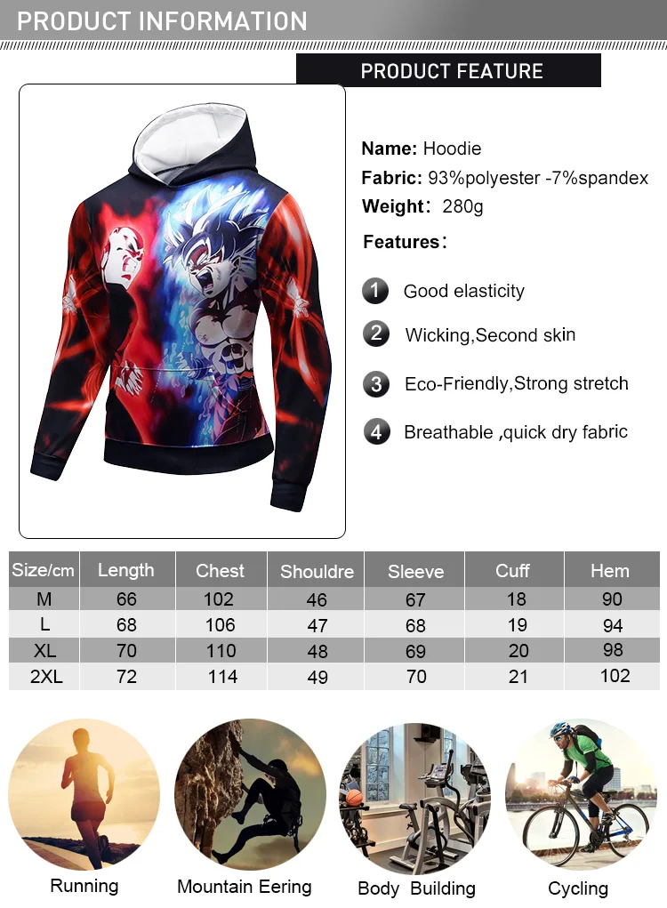 Men pullover fitness hoodie 3d sublimation anime hoodie