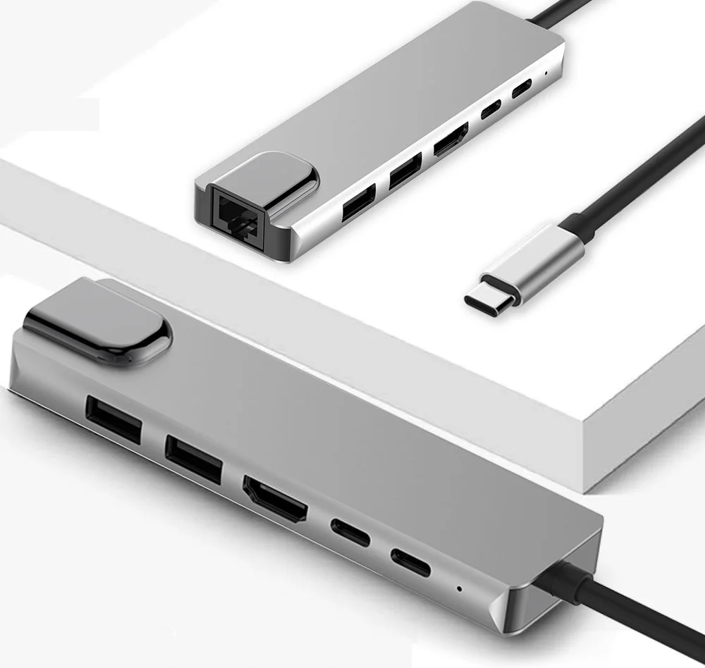 
High Quality USB HUB,Type-C 6 in 1 Hub Multi-Functional Expansion Dock Type-C Wear Resistance Aluminum Alloy Type-C Docking 