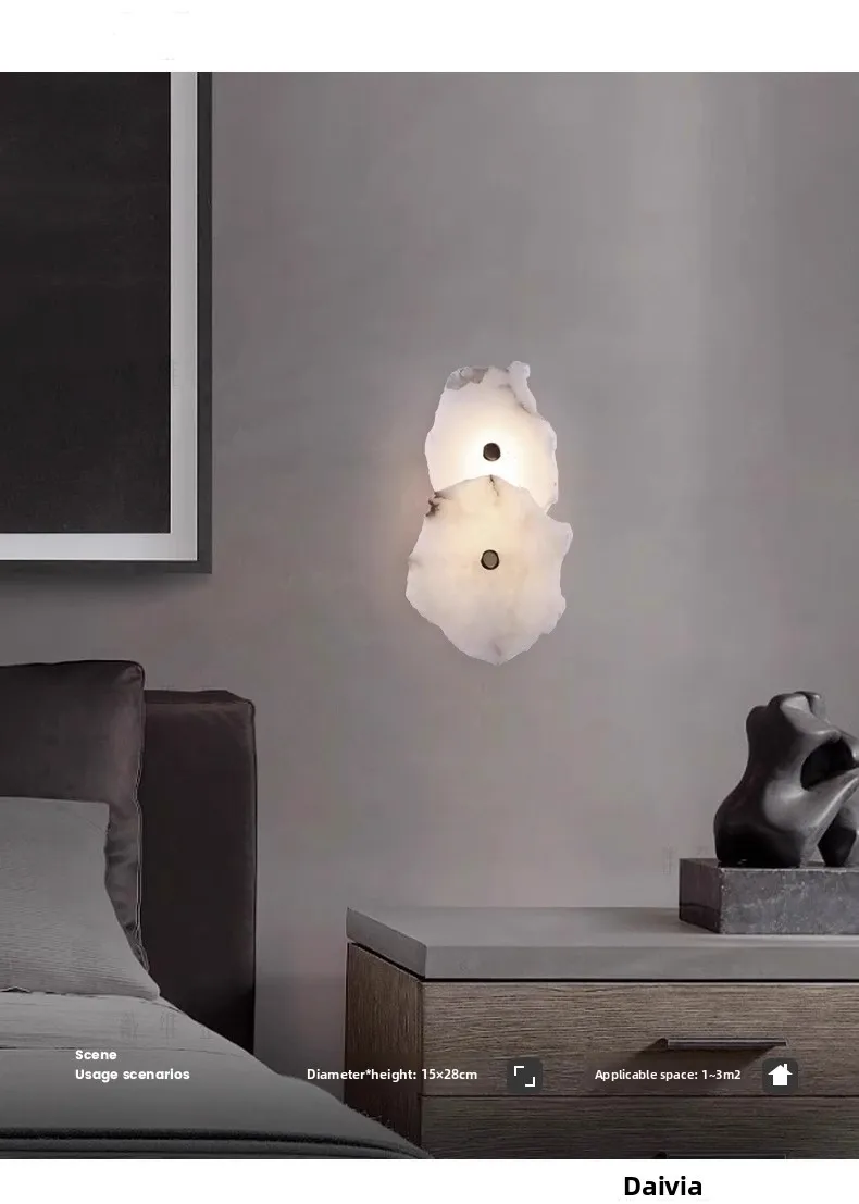 product modern minimalist art designer copper wall lamp living room natural alabaster led light recessed hotel bed side-8
