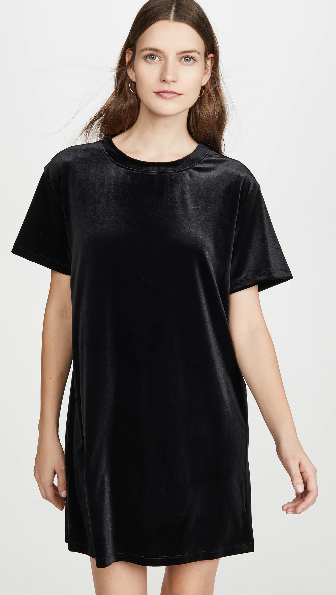 休闲黑色天鹅绒夏季短袖宽松女士 t恤连衣裙
