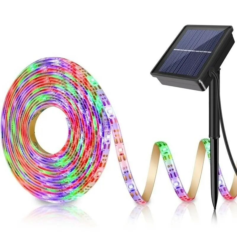 5M RGB Solar Powered LED Light Strip 150 LEDs 2835 SMD Outdoor Waterproof IP65 Flexible Adjustable String Lights Ribon Tape Lamp