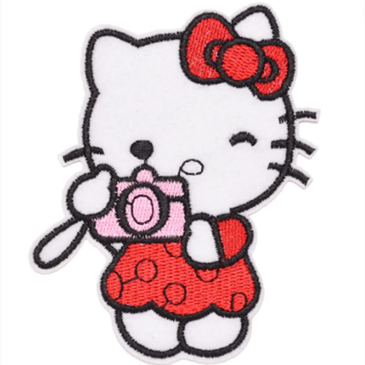 Patch crafts cute pink bow logo Hello Kitty fabric iron on applique 4pc 