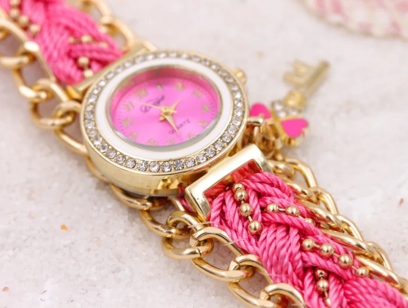2020 Most Popular Product WW085 Vogue Bracelet Watch For Ladies Rhinestone Key Quartz Weave Wrap Watches Best Gifts Girls