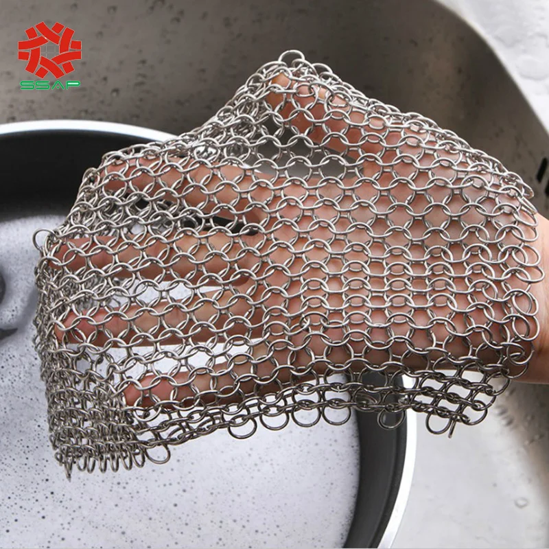 Cast Iron Cleaner Chain Mail Scrubber Iron Skillet Scrub Brush Stainless Steel Chain Link 0972