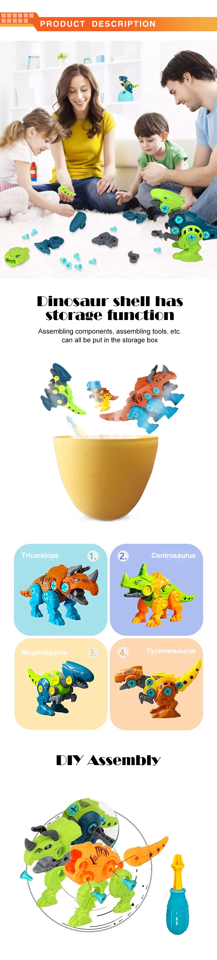 New design education plastic surprise egg toy dinosaur assembly toys