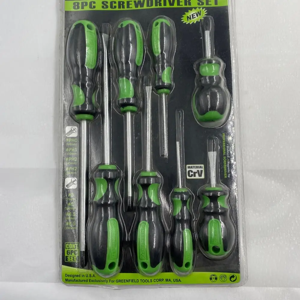 8 pcs slotted and phillips household green tools