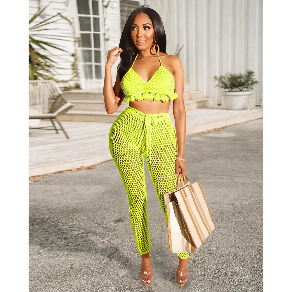 Women Mesh Two Piece Set Clothing Crocheted Bikini Wide Leg Pants Outfits 2  Piece Set Clothing For Woman - Buy Sexy Romper Jumpsuit Women 2019,Stripe  Jumpsuit Sexy Jumpsuit,Colorful Jumpsuit Product on 