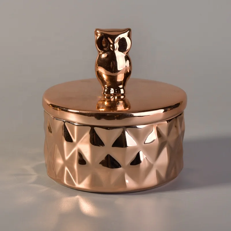 Electroplating ceramic candle container with gold lid wholesales