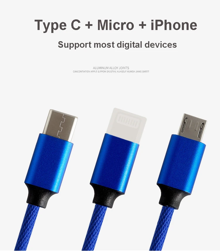 multi travel lightup keychain usb cable 3 in 1 usb cable white - ANKUX.COM