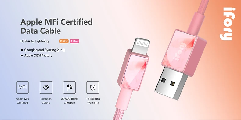 iFory MFi Lightning Braided Nylon Data Charging Cable Seasonal Colors - ANKUX.COM
