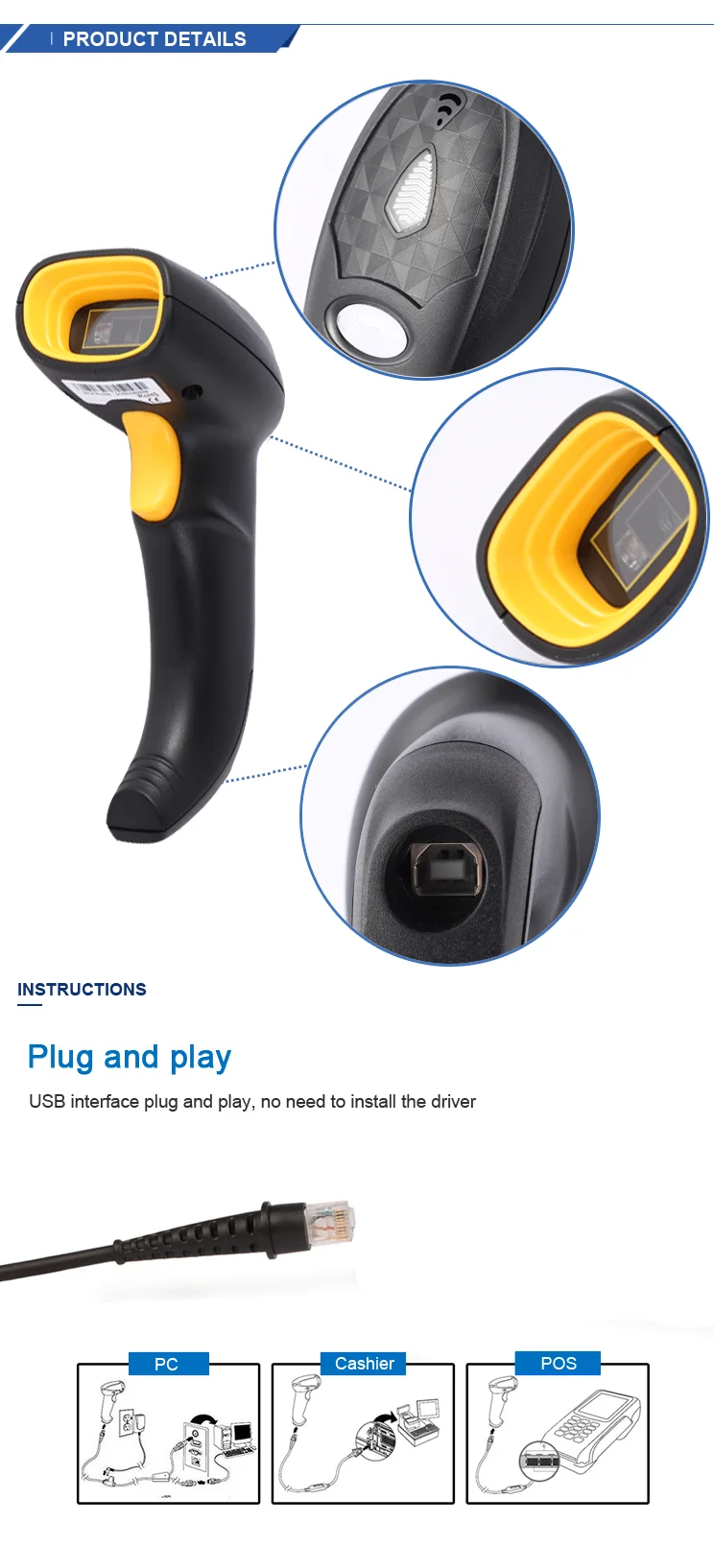 Long Range Handheld Bluetooth Barcode Scanner Industrial Rugged