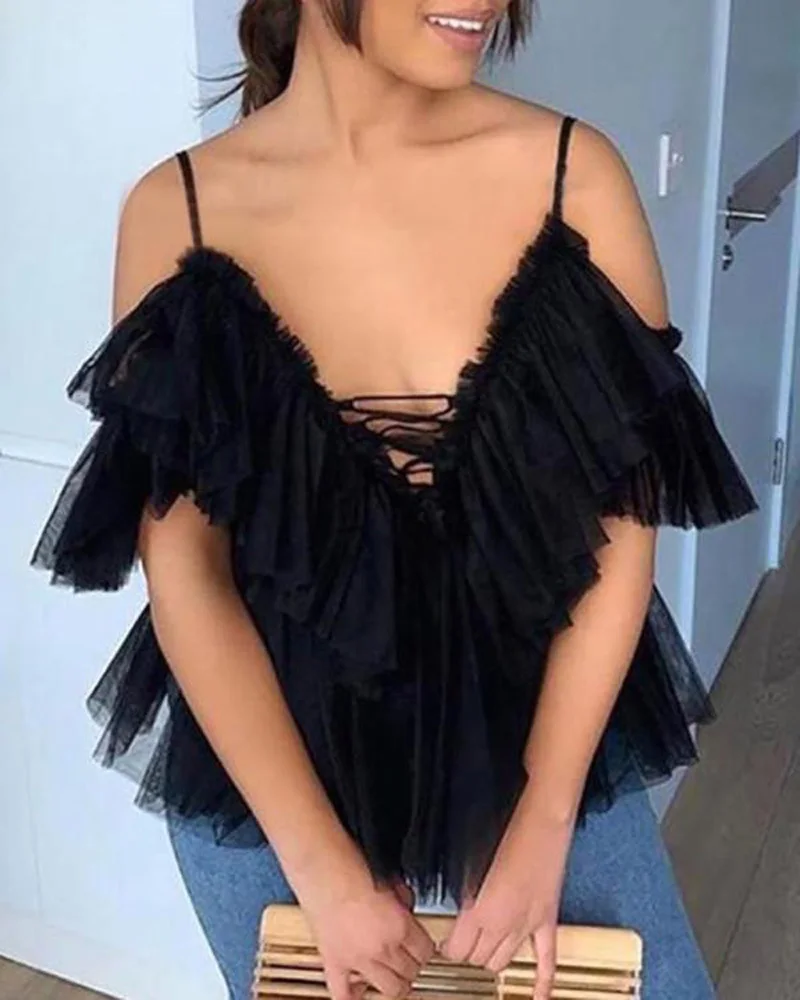 ruffle mesh blouse