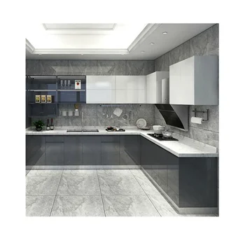 Hochglanz Küche Schrank Moderne Grau Basis Schrank Und Weiß Wand