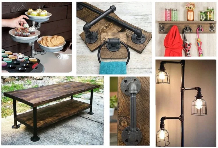 Wall Mounted Vintage Retro Stainless Steel Gold White Farmhouse Hanging Steampunk Pipe Shelves
