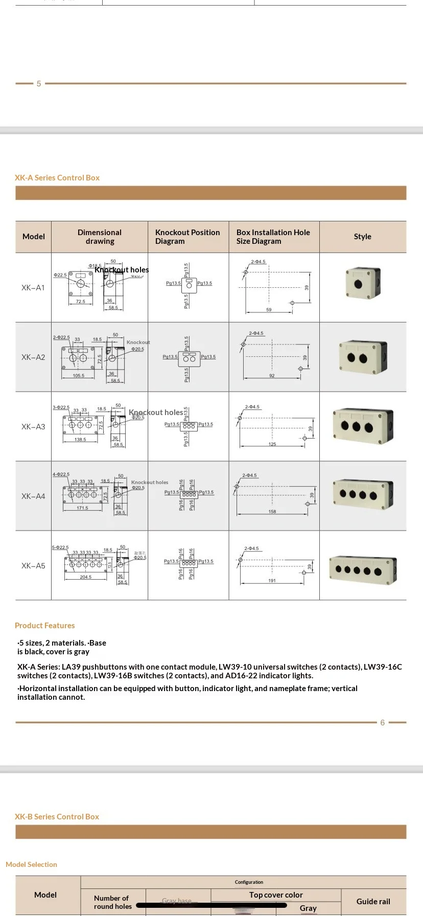 Genuine APT Button Box 1-5 Holes XK-A1/-Y IP65 400V 10A Height 58.5 ...