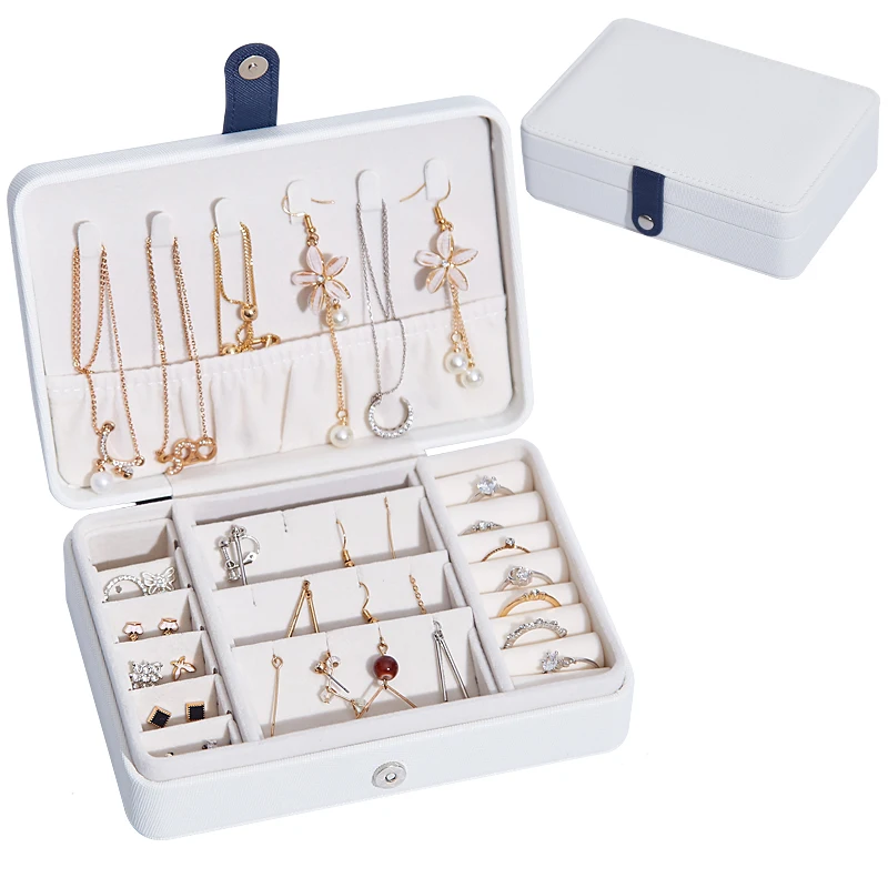 
2020 wholesale Pu leather velvet necklace ring earring jewellery portable jewelry packaging box organizer with custom logo 