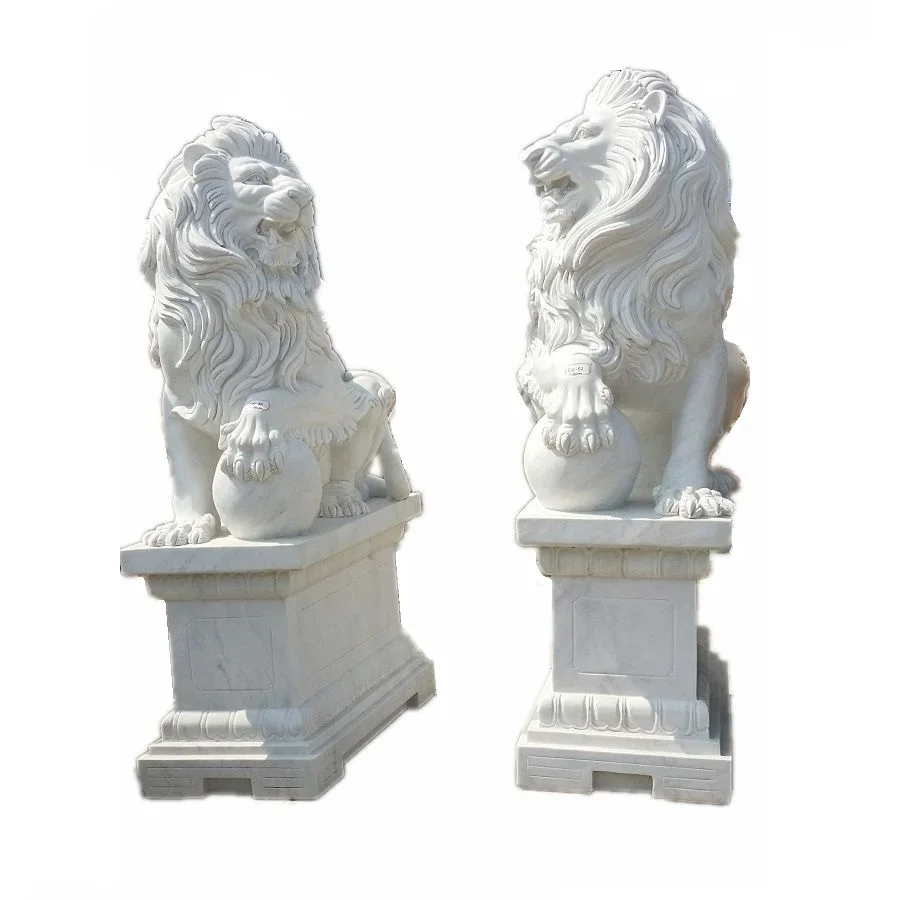 White Marble Home Decoration Front Door Strong Lion Figures Statue Sculpture
