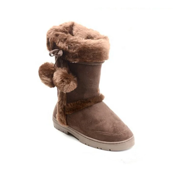 Brown Suede With Pom Pom And High Quality Faux Fur Lining Woman Fashion ...