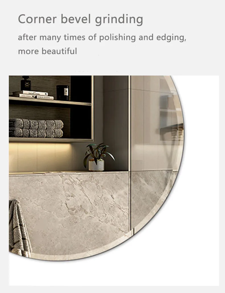 product elegant frameless round mirror crystal clear glass mirror decorative vanity wall mirror for bathroom-3