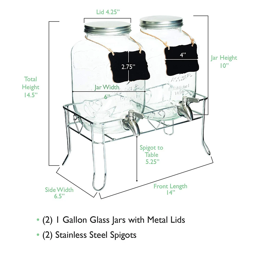 4l Metal Stand Glass Beverage Dispenser With Glass Mason Jar Buy